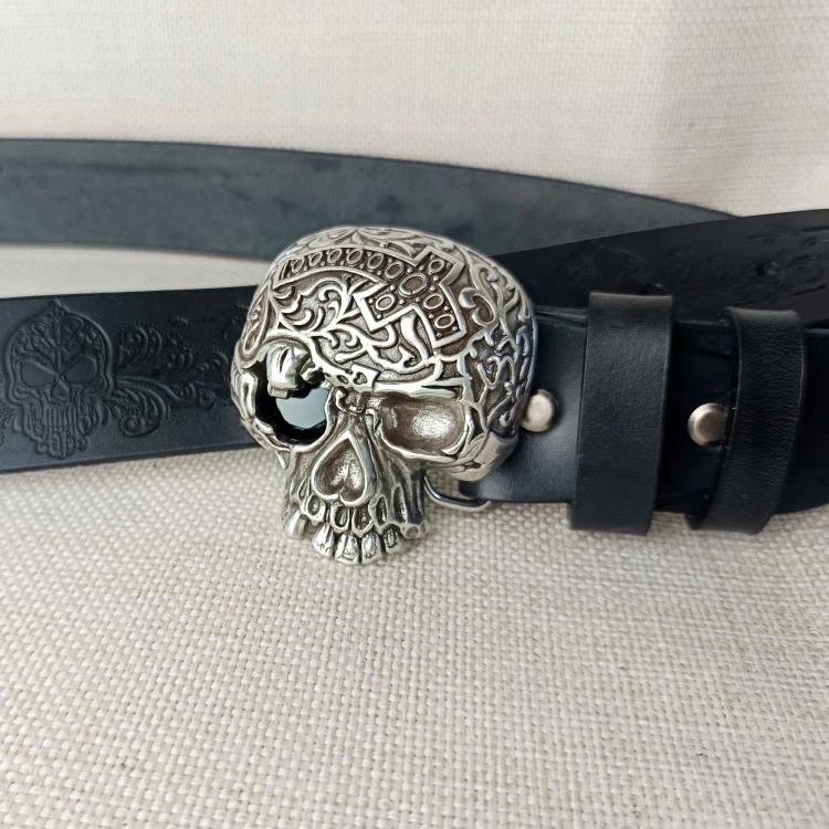 Tłoczenie roślinne czarna skóra Full Grain – pasek skórzany GOTHIC 4 mm Rob Robi