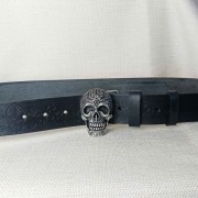 Klamra czaszka Sugar Skull Día de los Muertos – pasek skórzany CALAVERA czarny Full Grain Rob Robi