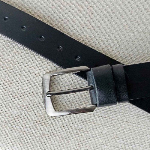 Klamra z językiem szczotkowane srebro – pasek skórzany czarny 40 mm Full Grain Rob Robi